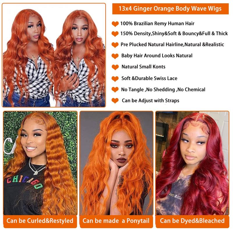 Bling Hair 180 Density Orange Ginger Body Wave 13x4 13x6 5x5 HD Lace Frontal Colored Wig Human Hair Glueless Wigs For Woman Natural Hairline