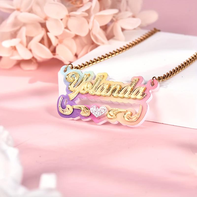 Custom Name Acrylic Ring Earrings Necklace Suit-Elegant and Cute Style, Bamboo Design Personalized Letter Pendant, Y2g Gradient Color, DIY round Jewelry, Suitable for Gifts, Parties-No Plating, Suitable for All Seasons