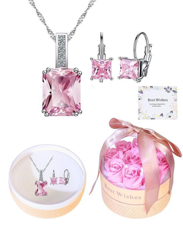 Elegant Rhinestone Decorated Jewelry Set, Including Necklace & Earrings & Gift Box, Trendy All-match & Exquisite Jewelry for Birthday Gift