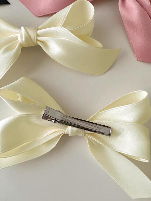 Solid Color Bow Decor Hair Clips, Elegant Fashion Hair Accessories for Women & Girls, Minimalist Headwear Suitable for Thick Hair