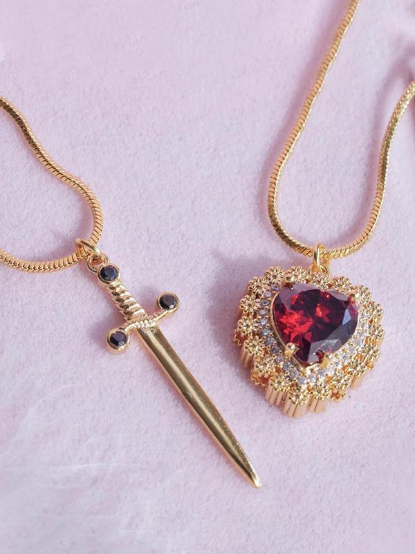 Gothic Heart & Sword Design Couple Pendant Necklace, Fashion Jewelry for Party, Daily Decor, Trendy All-match & Exquisite Jewelry for Birthday Gift