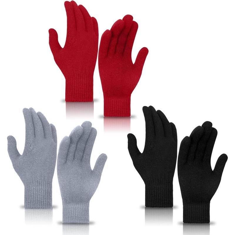 3 Pairs Winter Magic Gloves Adult Knit Gloves Warm Stretchy Knit Gloves