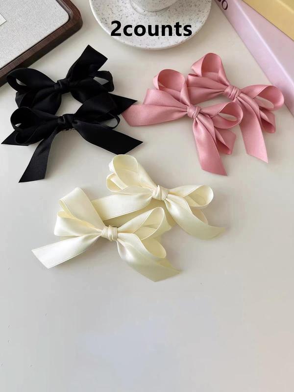 Solid Color Bow Decor Hair Clips, Elegant Fashion Hair Accessories for Women & Girls, Minimalist Headwear Suitable for Thick Hair