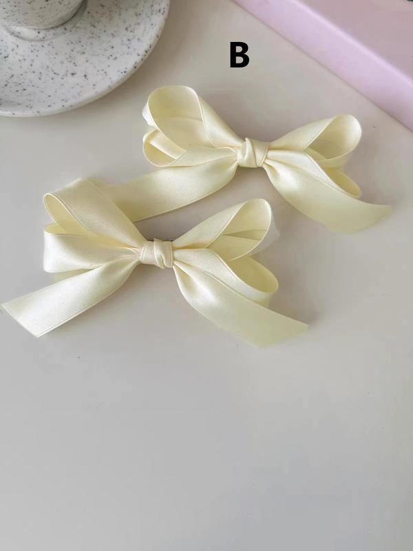 Solid Color Bow Decor Hair Clips, Elegant Fashion Hair Accessories for Women & Girls, Minimalist Headwear Suitable for Thick Hair