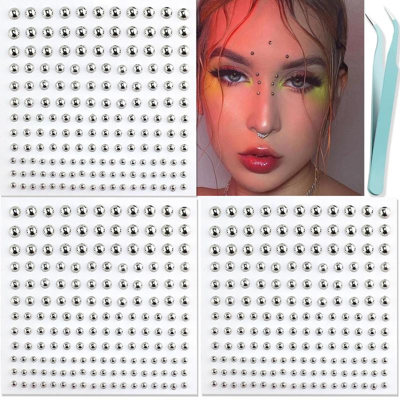 Face Gems Lip Stud, Fake Nose Stud Eyebrow Stud, Non Piercing Nose Stud Stick on Silver Belly Button Sticker, Face Sticker Music Festival Cool Punk Y2K Makeup Patches for Women Men