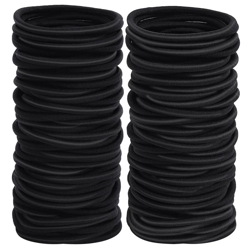 100pcs Womens Elastics Hair Tie, 4MM Black Ponytail Holders Hair Bands, 2 Inch in Diameter Elastic Band for Medium To Thick Hair (4mm Black)