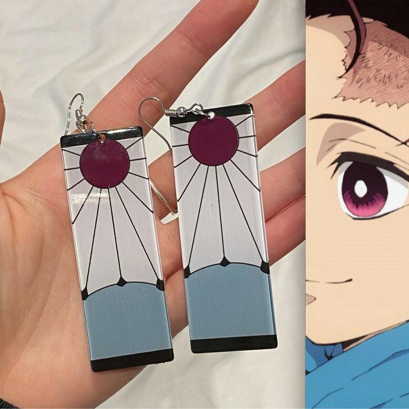 Demon Slayer Earrings ( Kimetsu no Yaiba ) worn by Tanjiro Kamado (Anime Cosplay Costume) Hanafuda christmas gift