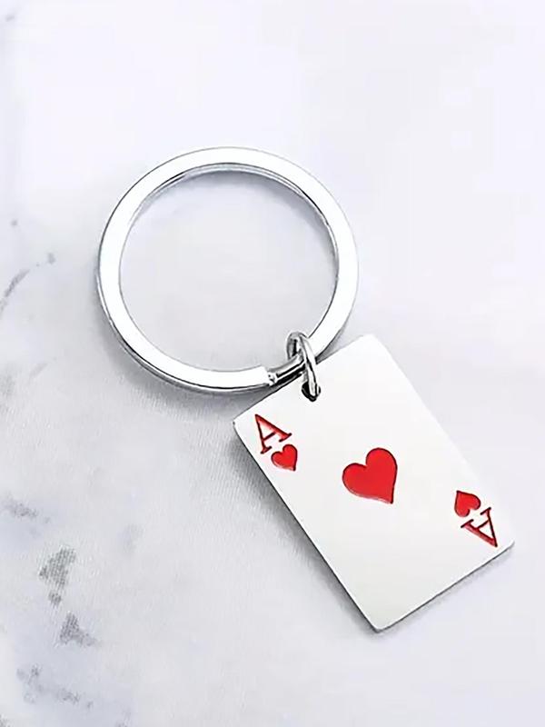 Men's Creative Poker Design Keychain, Casual Stainless Steel Keychain for Bag Decoration, Trendy Funny Gift for Best Friends