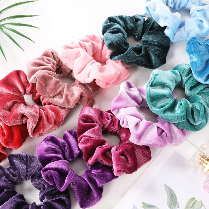 Scrunchies for Women, 12 Pcs Velvet Scrunchies for Hair, Dark Colors Classic Elastic Thick Scrunchy Hair Bands Ties, Soft Ropes Ponytail Holder Hair Accessories