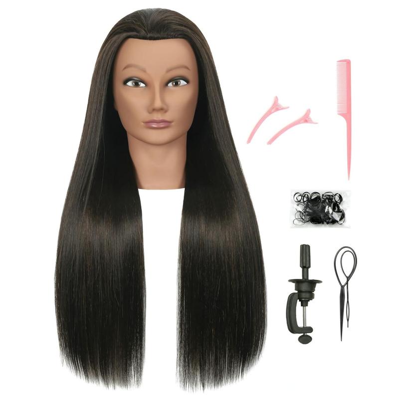 30 Inch Brown 80% Human Hair Mannequin  with Stand for Hairdresser Practice Braiding Styling  Manikin Doll