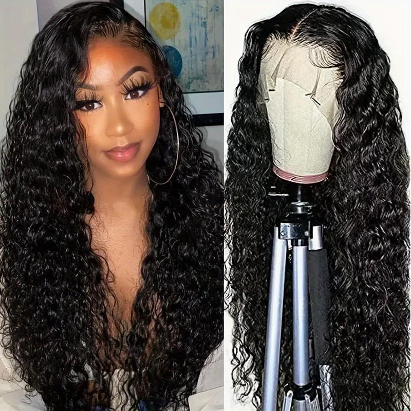 Women's Water Wave Lace Front Wig Pre-Plucked Natural Hairline Curly Lace Front Wig Natural Black