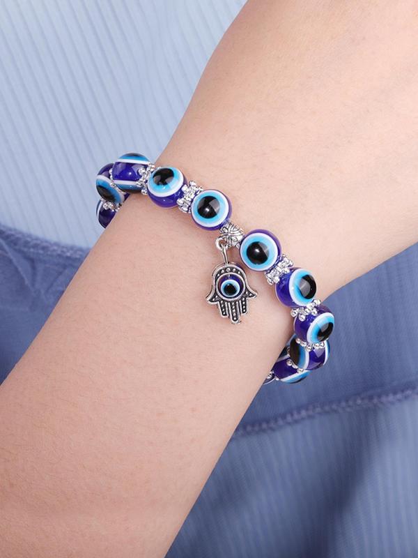 Couple Evil Eye Beaded Bracelet Bundles Kit, Rhinestones Decor Hand Charm Bracelet for Men & Women, Streetwear Matching Jewelry, Fashion Accessory As Gift