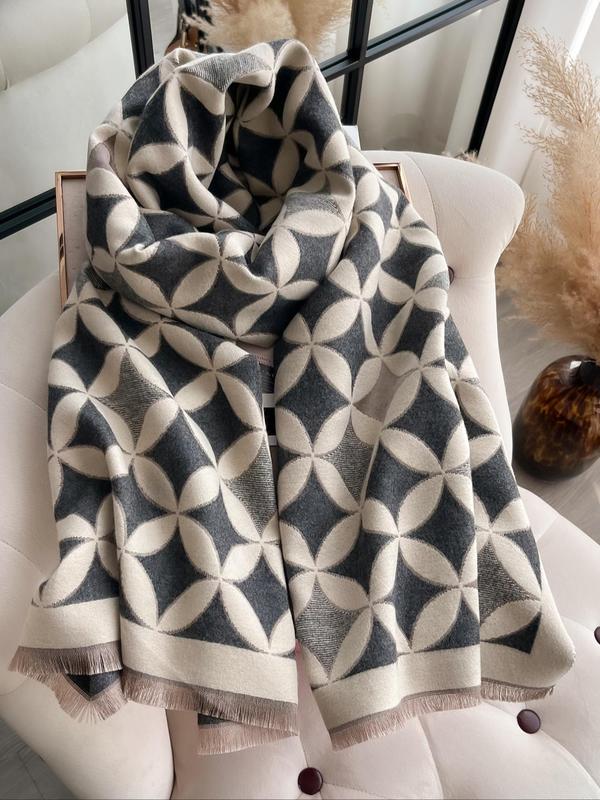 Women's All Over Print Tassel Decor Scarf, Casual Soft Warm Shawl for Fall & Winter, Fashion Accessories for Daily Wear