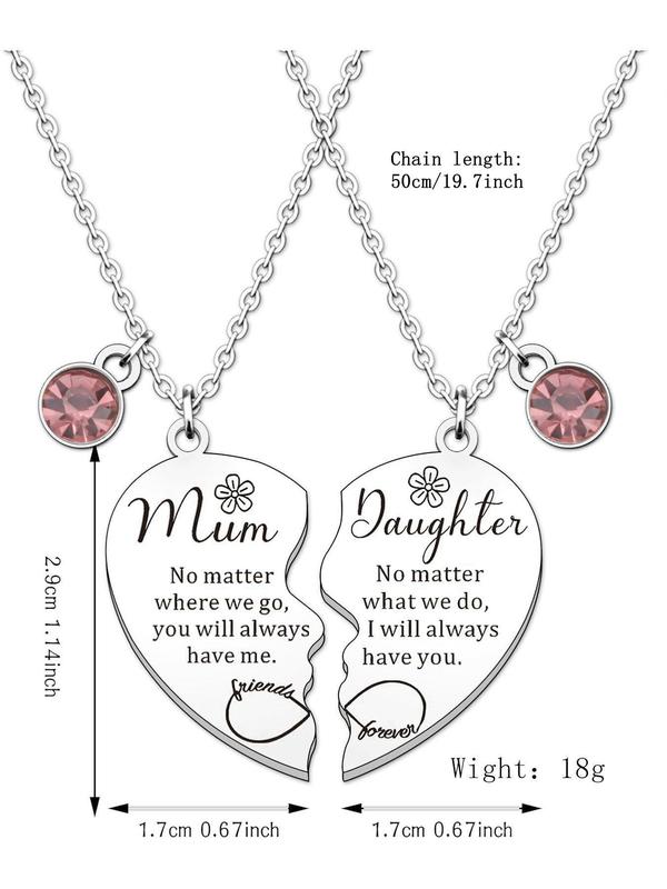 Mother & Daughter Necklace, 2 Counts Heart Design Pendant Necklace, Rhinestone Decor Matching Necklace for Women, Fashion Jewelry for Party, Daily Decor, Exquisite Jewelry for Birthday Gift