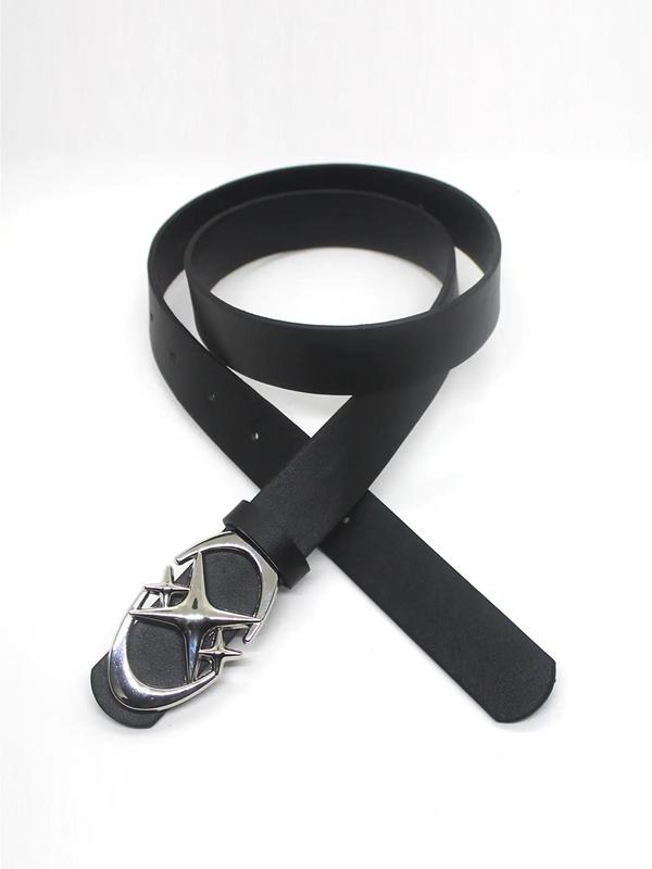 Fashion Simple Casual Jeans Belt, Oval Star Decor Pu Buckle Belt, Ideal for Gifts, Fashion Accessories for Men and Women