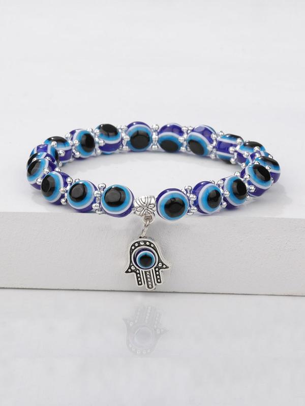 Couple Evil Eye Beaded Bracelet Bundles Kit, Rhinestones Decor Hand Charm Bracelet for Men & Women, Streetwear Matching Jewelry, Fashion Accessory As Gift