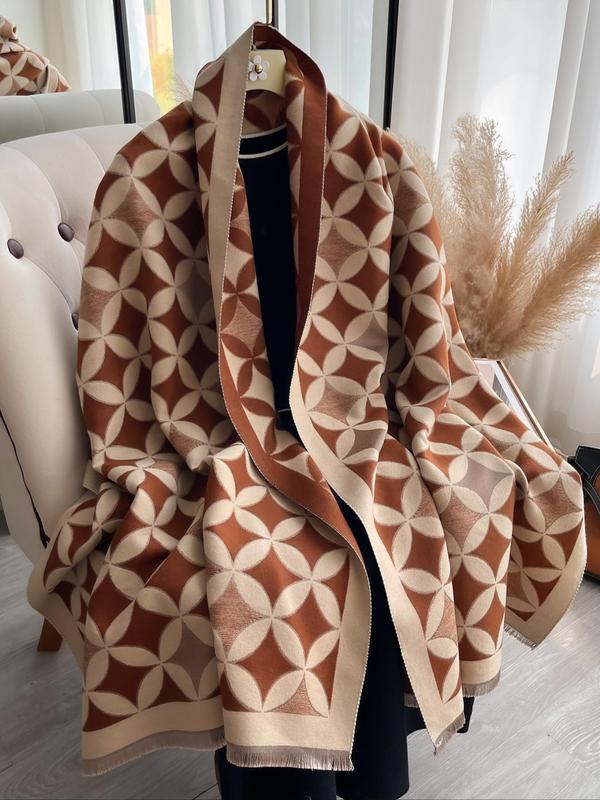 Women's All Over Print Tassel Decor Scarf, Casual Soft Warm Shawl for Fall & Winter, Fashion Accessories for Daily Wear