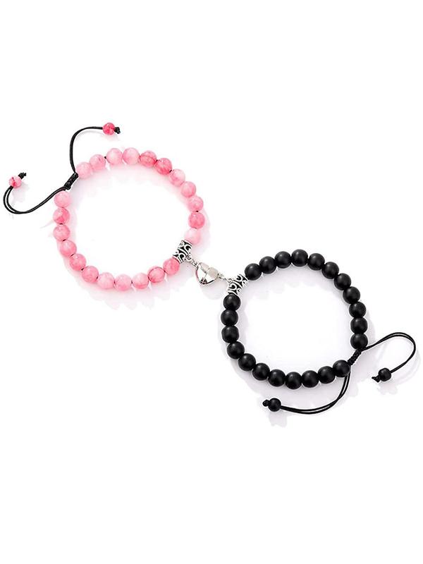 Couple Magnetic Heart Charm Beaded Bracelet, Fashionable Jewelry for Women & Men, Trendy All-match & Exquisite Jewelry for Birthday Gift