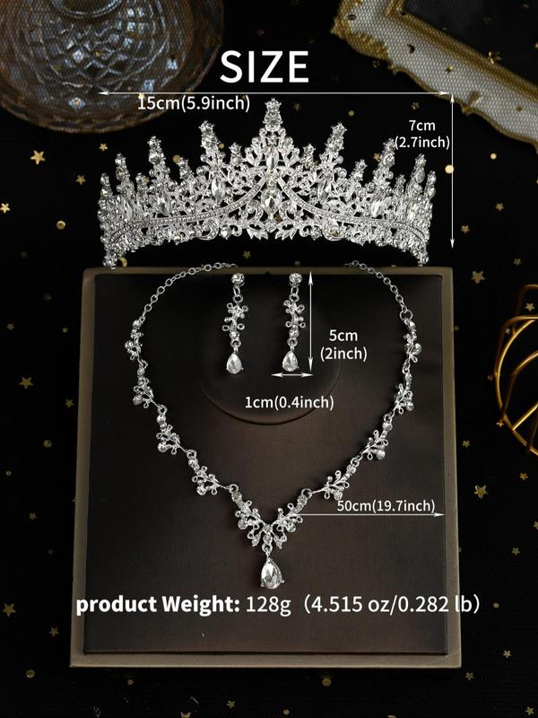 4pcs set Women's Elegant Rhinestone Decorated Crown & Dangle Earrings & Pendant Necklace, Wedding Bridal Jewelry Set, Luxury Wedding Crown, Fashion Jewelry for Party, Daily Clothing Decor for Girl