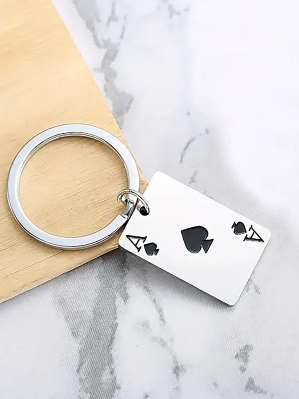 Men's Creative Poker Design Keychain, Casual Stainless Steel Keychain for Bag Decoration, Trendy Funny Gift for Best Friends