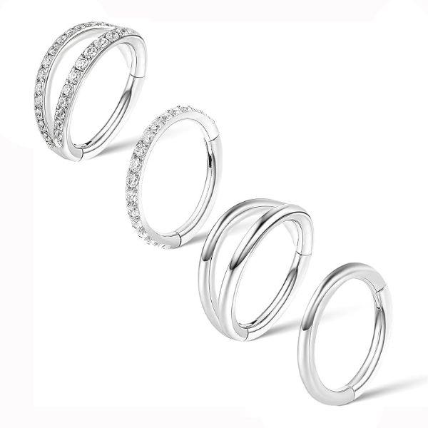 16G Hinged Segment Nose Hoop Ring, Hypoallergenic 316L Stainless Steel, Cubic Zirconia Accents for Daily Wear & Parties, Elegant Trendy Hoop Nose Ring, Fashionable Nose Piercing Body Jewelry, Nose Ring for Women & Men, Elegant Jewelry for Birthday Gift