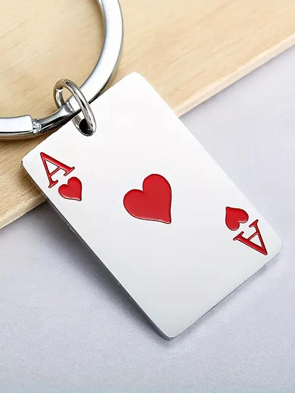 Men's Creative Poker Design Keychain, Casual Stainless Steel Keychain for Bag Decoration, Trendy Funny Gift for Best Friends