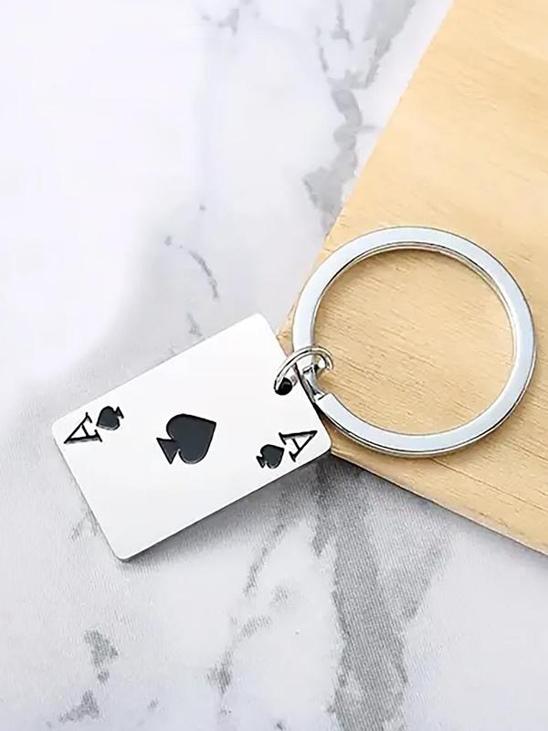 Men's Creative Poker Design Keychain, Casual Stainless Steel Keychain for Bag Decoration, Trendy Funny Gift for Best Friends