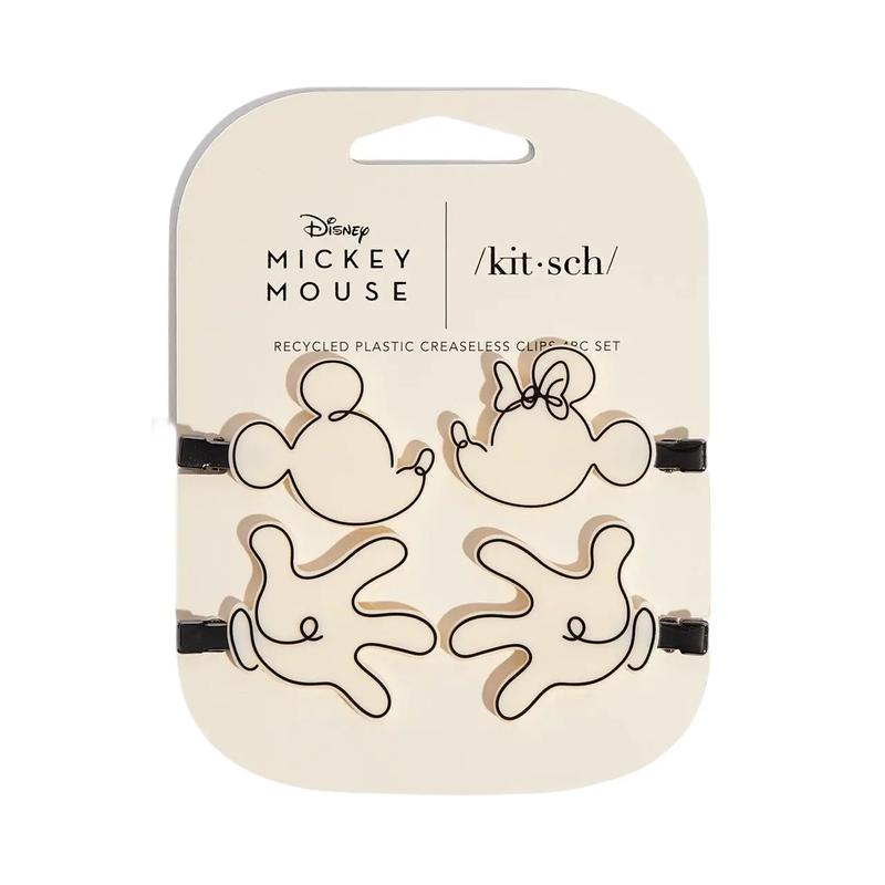 Kitsch & Mickey and Minnie Recycled Plastic Creaseless Clips 4pc Set- Cream