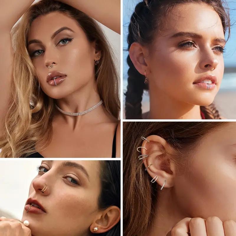 16G Hinged Segment Nose Hoop Ring, Hypoallergenic 316L Stainless Steel, Cubic Zirconia Accents for Daily Wear & Parties, Elegant Trendy Hoop Nose Ring, Fashionable Nose Piercing Body Jewelry, Nose Ring for Women & Men, Elegant Jewelry for Birthday Gift