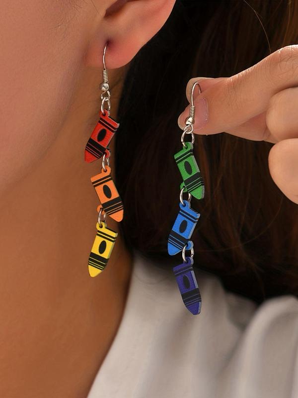 Fashion Colorful Crayon Design Dangle Earrings, 1 Pair Fashion Jewelry for Party, Daily Clothing Decor, Trendy All-match & Exquisite Jewelry for Birthday Gift