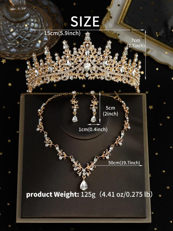 4pcs set Women's Elegant Rhinestone Decorated Crown & Dangle Earrings & Pendant Necklace, Wedding Bridal Jewelry Set, Luxury Wedding Crown, Fashion Jewelry for Party, Daily Clothing Decor for Girl