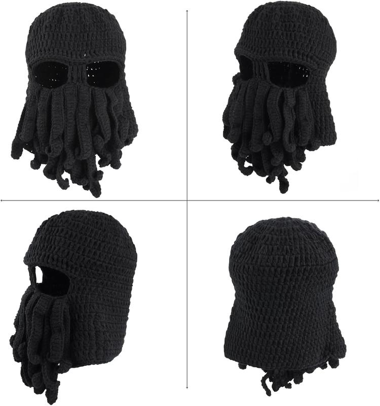 Beard Beanie Hat Knit Funny Pirate Hat Winter Octopus Hat Windproof Warm Squid Mask for Men Women Hallowee