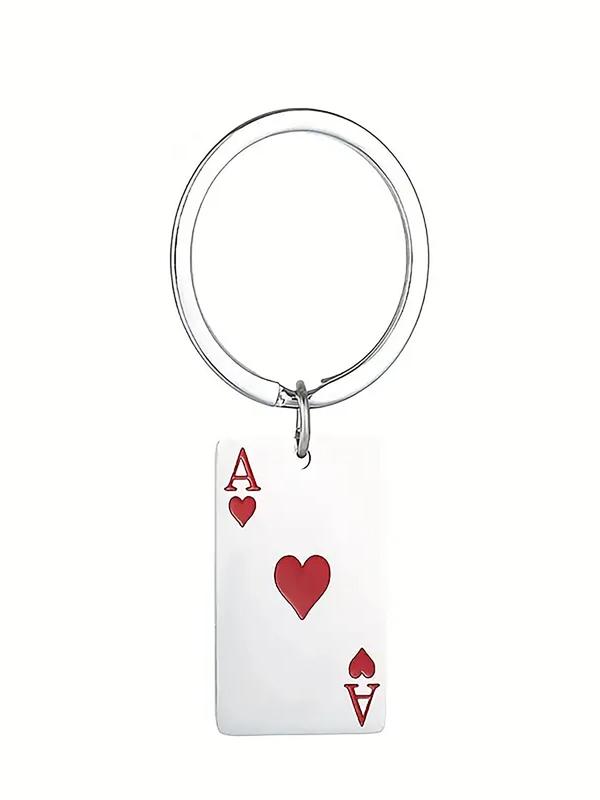 Men's Creative Poker Design Keychain, Casual Stainless Steel Keychain for Bag Decoration, Trendy Funny Gift for Best Friends