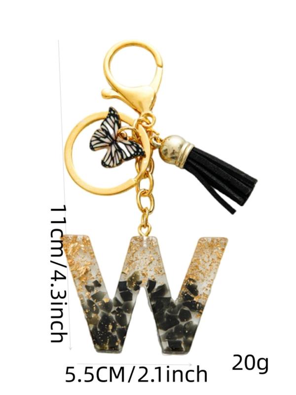 Letter Butterfly Detail Design Tassel Keychain, Creative Color Matching Resin Keychain for Women and Girls, Elegant Fashion Accessories, Bag Decoration, Personalized Holiday Gift