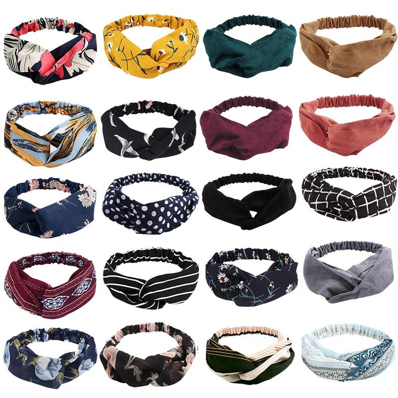 Boho Knotted Twisted Floral Headbands - 20 Pack Elastic Headband Hair Accessories for Women