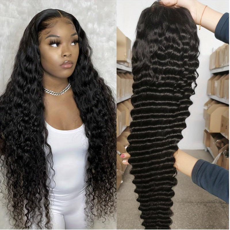 Women's Water Wave Lace Front Wig Pre-Plucked Natural Hairline Curly Lace Front Wig Natural Black