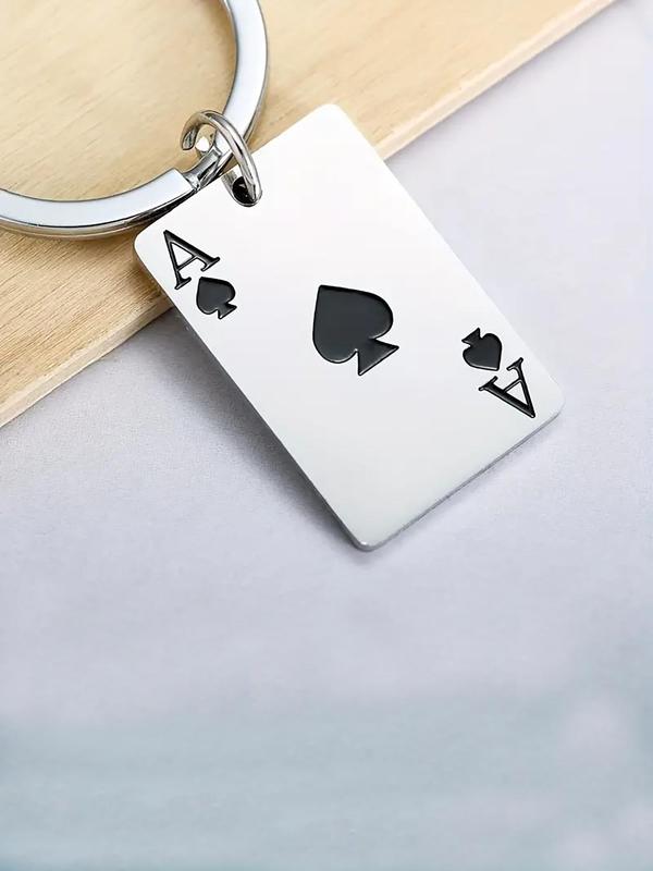 Men's Creative Poker Design Keychain, Casual Stainless Steel Keychain for Bag Decoration, Trendy Funny Gift for Best Friends