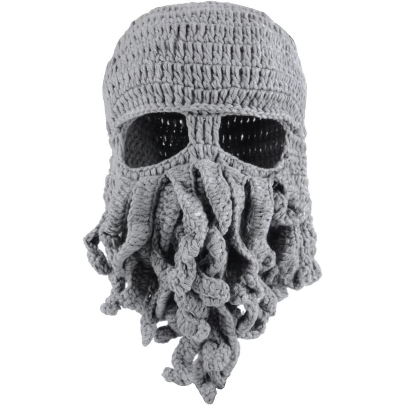 Beard Beanie Hat Knit Funny Pirate Hat Winter Octopus Hat Windproof Warm Squid Mask for Men Women Hallowee