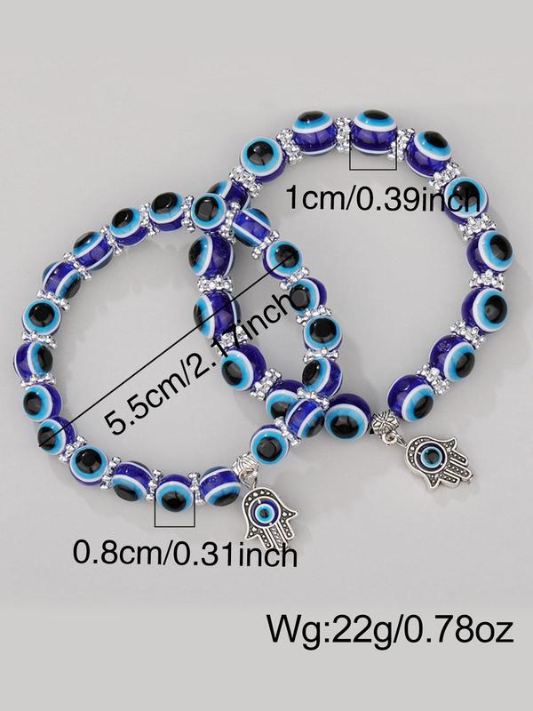 Couple Evil Eye Beaded Bracelet Bundles Kit, Rhinestones Decor Hand Charm Bracelet for Men & Women, Streetwear Matching Jewelry, Fashion Accessory As Gift