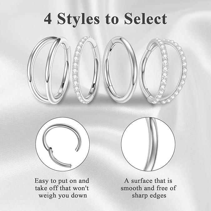 16G Hinged Segment Nose Hoop Ring, Hypoallergenic 316L Stainless Steel, Cubic Zirconia Accents for Daily Wear & Parties, Elegant Trendy Hoop Nose Ring, Fashionable Nose Piercing Body Jewelry, Nose Ring for Women & Men, Elegant Jewelry for Birthday Gift