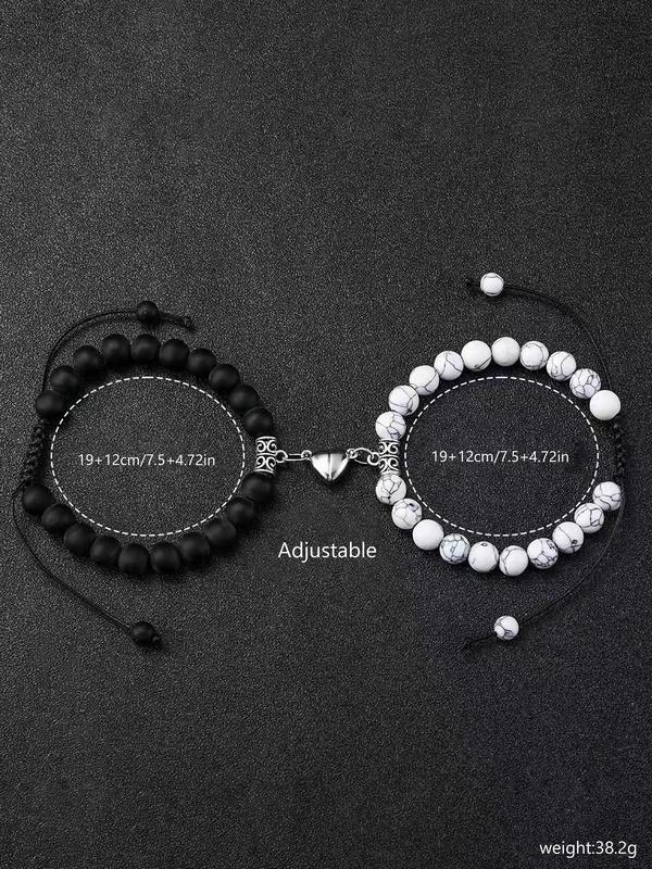 Couple Magnetic Heart Charm Beaded Bracelet, Fashionable Jewelry for Women & Men, Trendy All-match & Exquisite Jewelry for Birthday Gift