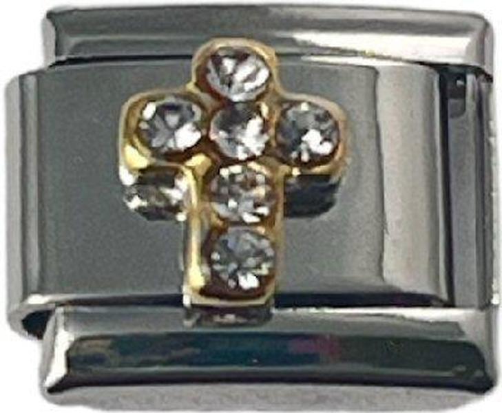 Italian Charm Link Cross with Stones 9mm