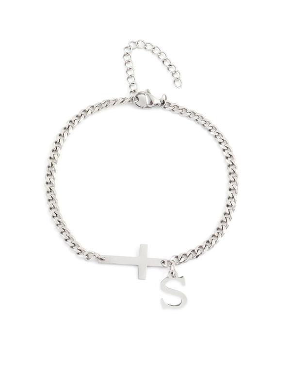 Men's Fashion Simple Cross Charm Decor Bracelet, 2024 New Style Casual Trendy Letter Design Bracelet, Fashion Matching Bracelet for Daily Wear