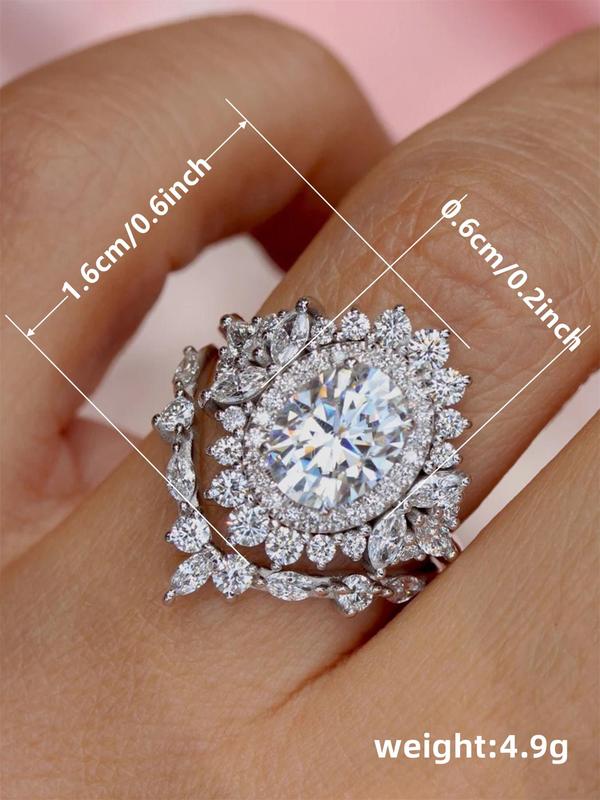 Women's Elegant Rhinestone Decorated Promise Ring Perfect for Gift, Romantic Fashion Sparkly Luxury Accessories for Wedding Party, Daily Clothing Decor for Girl