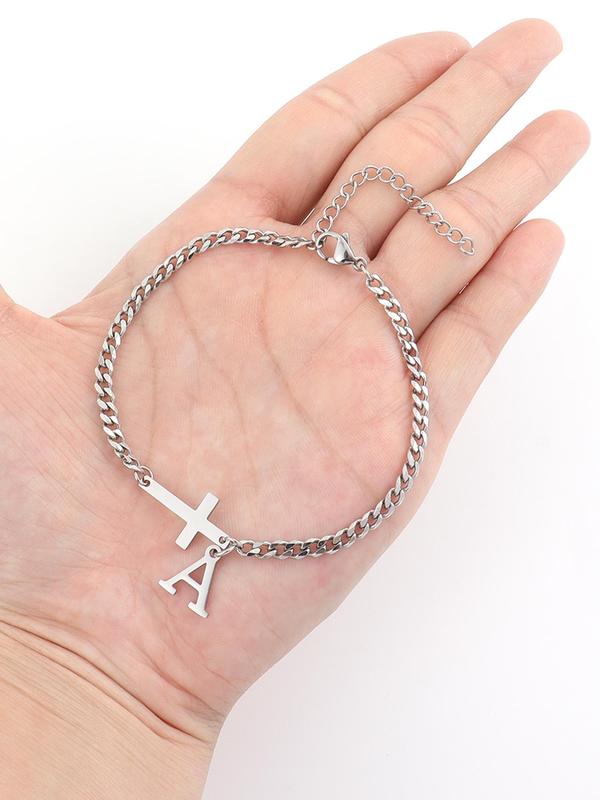 Men's Fashion Simple Cross Charm Decor Bracelet, 2024 New Style Casual Trendy Letter Design Bracelet, Fashion Matching Bracelet for Daily Wear