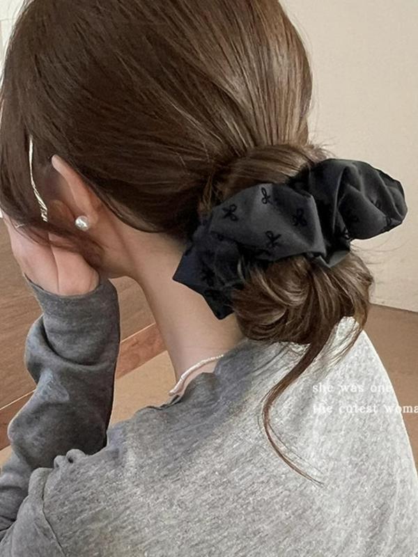 Polka Dot & Bowknot Pattern Scrunchies, High Stretch Hair Tie, Fashion Hair Accessories for Women & Girls, Minimalist Headwear Suitable for Thick Hair