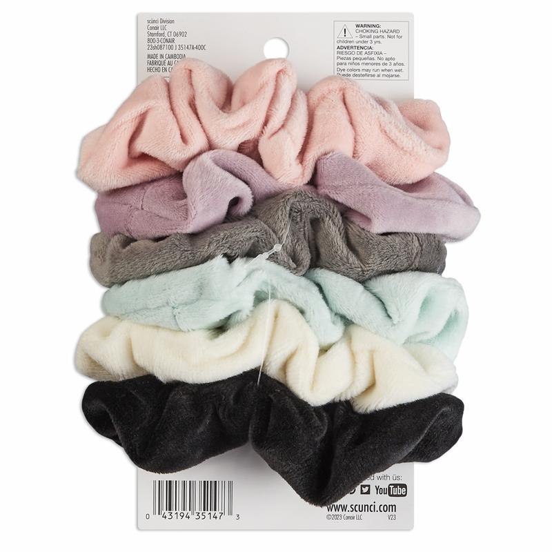 Scunci The Original Scrunchie Hair Ties in Soft Velour, Assorted Pastels and Black, 6 Ct