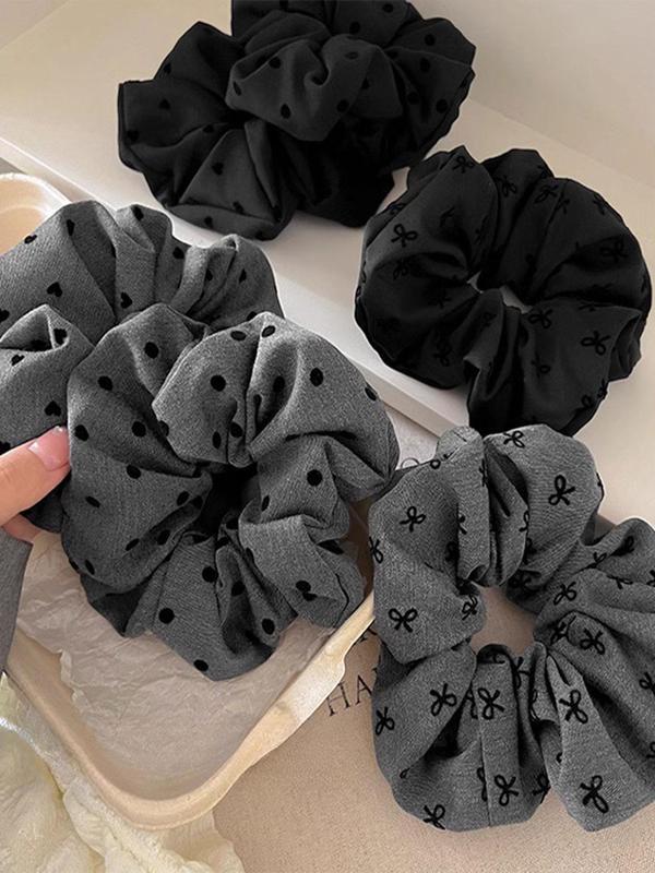 Polka Dot & Bowknot Pattern Scrunchies, High Stretch Hair Tie, Fashion Hair Accessories for Women & Girls, Minimalist Headwear Suitable for Thick Hair