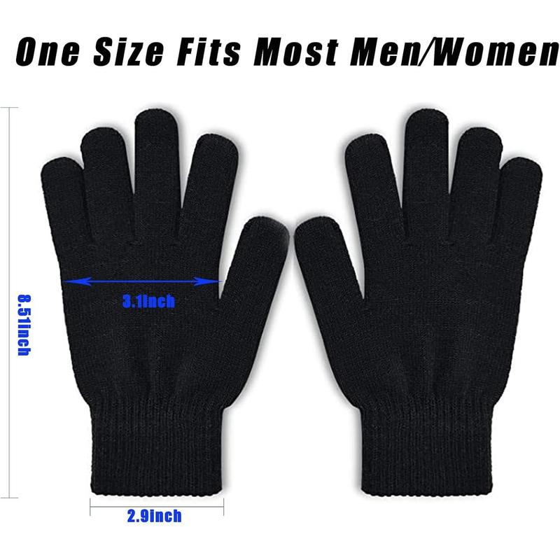 3 Pairs Winter Magic Gloves Adults Warm Stretchy Unisex Black Gloves One Size Fits Most Men Women Teens Magic Knit Gloves