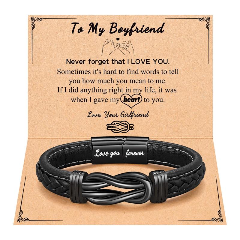 To My Son Grandson Nephew Man Boyfriend Brother Men Leather Bracelet for Birthday Valentine's Day Christmas Gifts